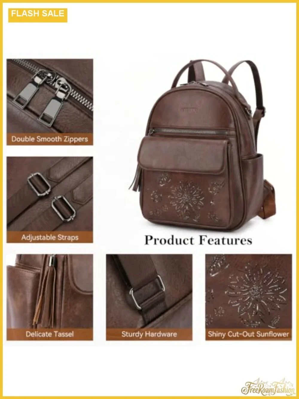 Women's Mini Backpack Purse Lightweight Vegan Leather Multi Pocket Daypack